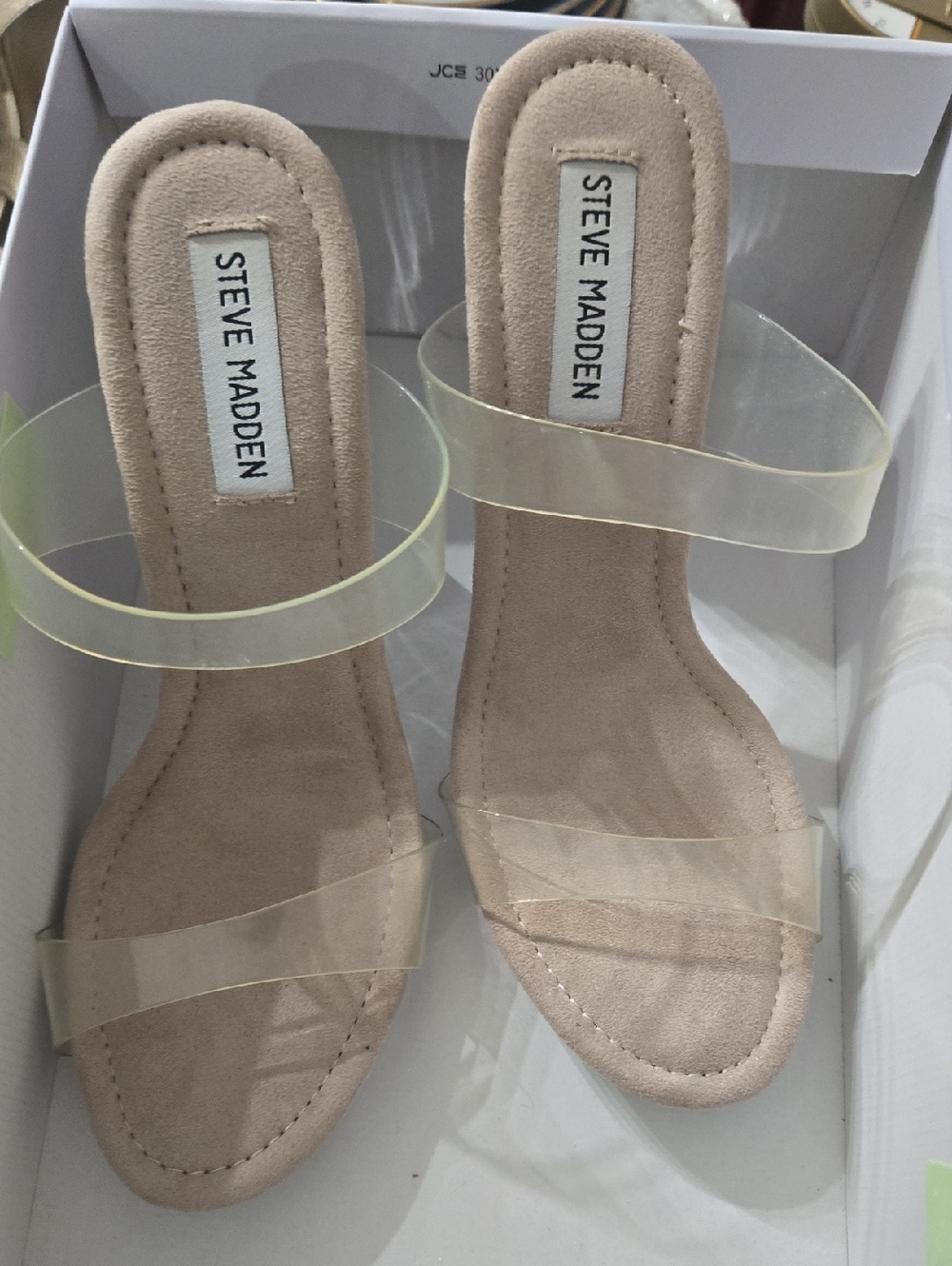 Steve Madden Nude Clear-Strip Slide Heels